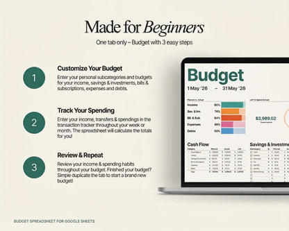 Simple Budget Spreadsheet Google Sheets | Financial Planner & Spending Tracker (Weekly, Biweekly, Monthly)